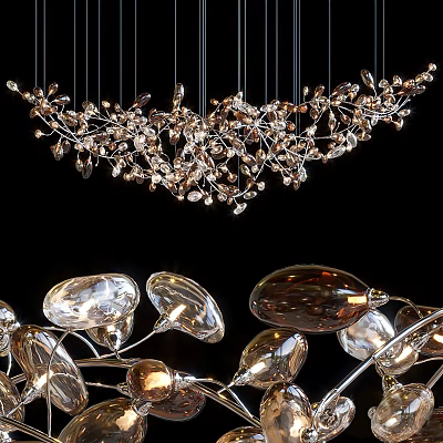 Elegant Crystal Chandelier With Branch Like Design And Transparent Glass Decorative Elements 3d model