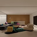 Modern Basement Living Room With Sofas Colorful Cushions And TV