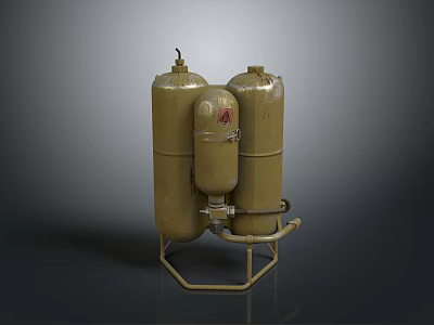 Essential Household Yellow Cylindrical Tanks with Valves and Stand for Daily Use 3d model