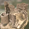 Realistic Historical Castle Ruins Model With Detailed Towers And Stone Walls