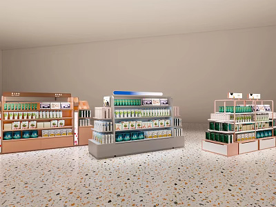 Modern Retail Display Shelves With Multilayer Racks Organizing Various Products In Store 3d model