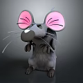 Cute Gray Mouse Stuffed Toy With Large Pink Ears On Black Background