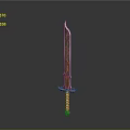 Ornate Traditional Sword With Red And Gold Intricate Patterns On Hilt And Blade