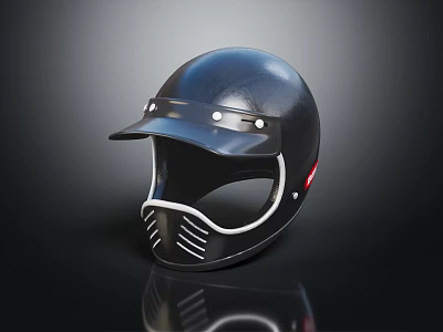 Black Protective Helmet With Visor Brim Metal Rivets Ventilation Slits And Red Logo 3d model