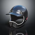 Black Protective Helmet With Visor Brim Metal Rivets Ventilation Slits And Red Logo