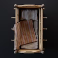 Vintage Wooden Rocking Baby Crib With Striped Blanket And Classic Design