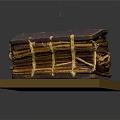 Vintage Thread Bound Books With Leather Cover Stacked On Wooden Base