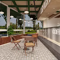Cozy Café Interior With Refrigerated Display Cases Wooden Tables Chairs And Shelves