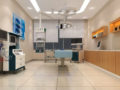 Modern Operating Room With Surgical Table Operating Lights And Medical Equipment 3d model