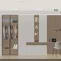 Modern Wardrobe Interior Design With Glass Doors Hanging Clothes Open Shelves And Desk Chair