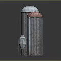 Agricultural Storage Silos With Light Blue Red Roofs And Small White Silo Structure