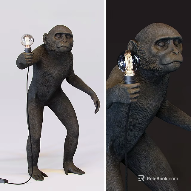 Monkey Shaped Table Lamp With Realistic Sculpture Design And Glass Bulb 3d model 