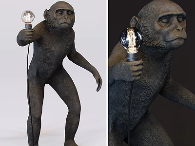 Monkey Shaped Table Lamp With Realistic Sculpture Design And Glass Bulb 3d model