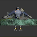 3D Robot Figure On Round Mossy Base With Metallic Mechanical Parts