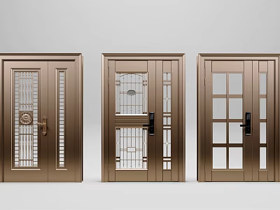 Various Modern Security Doors With Glass Panels And Decorative Grilles 3d model