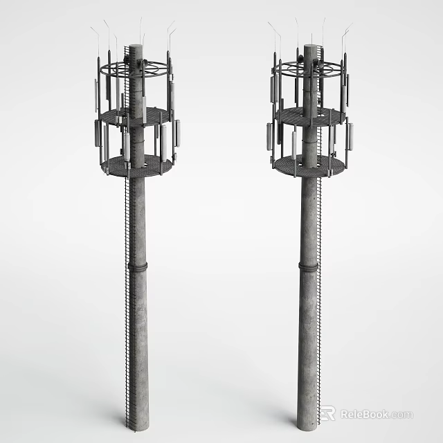 Two Tower like Industrial Equipment with Metal Structure Multi level Platforms and Ladders 3d model