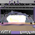 Light Themed Event Stage With Vibrant Decorations Lighting And White Seats 3d model