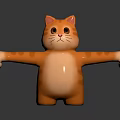 Cute Orange Striped Cartoon Cat Doll With Big Eyes And Outstretched Arms Standing On Black Background
