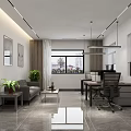 Modern Office Interior Design With Desks Office Chairs Cabinets Plants And Large Windows