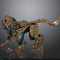 Detailed Golden And Blue Mechanical Lion Figure With Egyptian Decorative Details