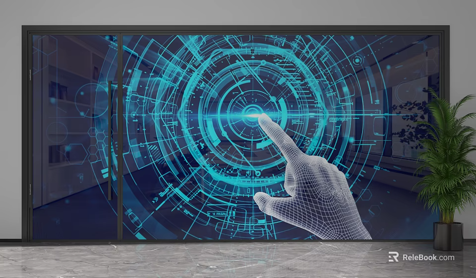 Modern Futuristic Digital Partition With Holographic Interface And Interactive Touch Elements 3d model 