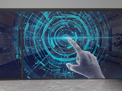 Modern Futuristic Digital Partition With Holographic Interface And Interactive Touch Elements 3d model