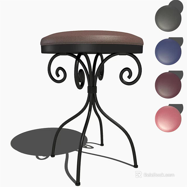 Curved Black Metal Frame Bar Stool With Brown Padded Seat And Multiple Color Options 3d model 