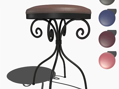 Curved Black Metal Frame Bar Stool With Brown Padded Seat And Multiple Color Options 3d model
