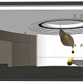 Modern Front Desk Reception Area With Circular Ceiling Light And Metal Decorative Sculpture