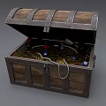 Open Wooden Treasure Chest With Metal Bands Filled Gold Coins Colorful Gems