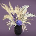 Black Vase With Purple Hydrangea Lavender Dried Wheat And Silver Fern Leaves