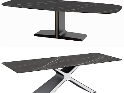 Modern Dining Table With Black Marble Top Natural Veins And Stylish Metal Base 3d model