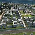 Birds Eye View Urban Planning Showcasing City Layout Buildings Streets Green Spaces and Waterfront