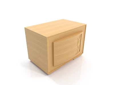 Simple Wooden Bedside Table With Leaf Pattern On Single Door Design 3d model