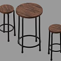 Round Wooden Top Stools With Black Metal Frames In Various Sizes 3d model