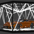 Display Cabinet Shelf With Black Frame White Lines And Orange Sports Car