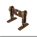 Medieval Wooden Restraint Structure With Metal Straps Chains And Circular Holes