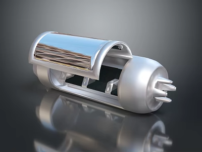 Modern Silver Metallic Tubular Device With Transparent Top Internal Coils And Plug Interface 3d model