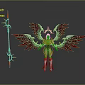 Game Movie Character With Red Purple Wings Golden Halo And Golden White Armor Spear