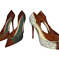 Fashionable Red And White High Heels With Sparkling Details On Gray Stone Pedestal