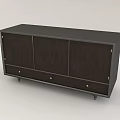Dark Wooden Console Cabinet With Multiple Doors Drawers And Golden Metal Accents
