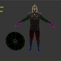 Medieval Shield With Armored Figure In Black Checkerboard Armor And Gear