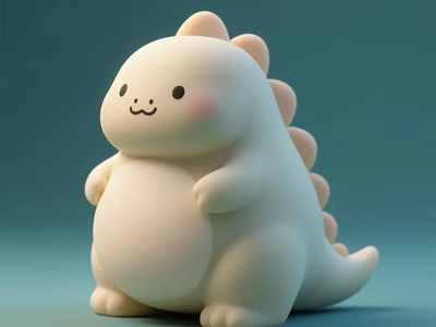Cute White Dinosaur Doll With Chubby Body Smiling Face Blush Cheeks And Light Blue Background 3d model