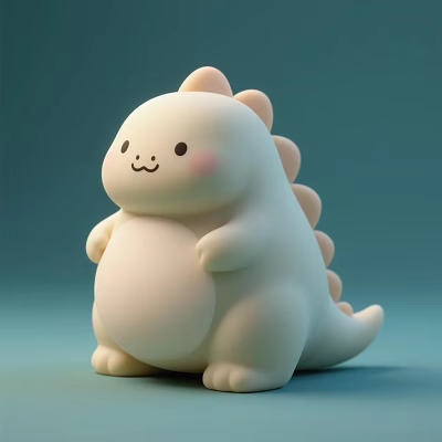 Cute White Dinosaur Doll With Chubby Body Smiling Face Blush Cheeks And Light Blue Background 3d model