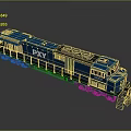Detailed Blue PXY Locomotive With Industrial Design And Metal Components