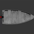 Classic Wooden Boat With Red Motor And Metal Seats On Shiny Surface