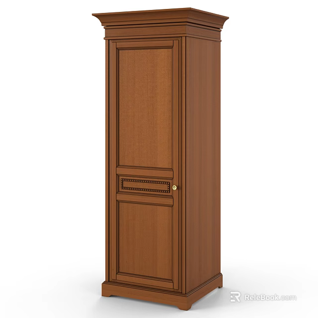 Classic Wooden Wardrobe With Solid Door And Elegant Brass Handle Design 3d model