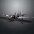 Vintage Gray Aircraft Model on Dark Background with Propeller Wings and Cockpit for Space Aviation