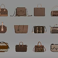 Stylish Brown Leather Handbags Collection With Various Designs And Patterns 3d model