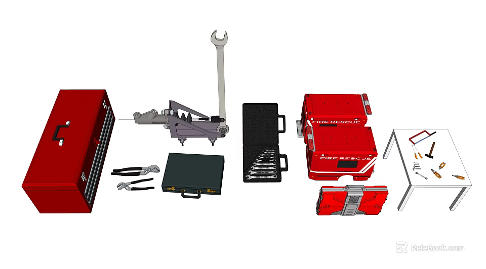 Professional Hardware Tools Collection With Red Toolbox Wrench Pliers And Black Storage Case 3d model